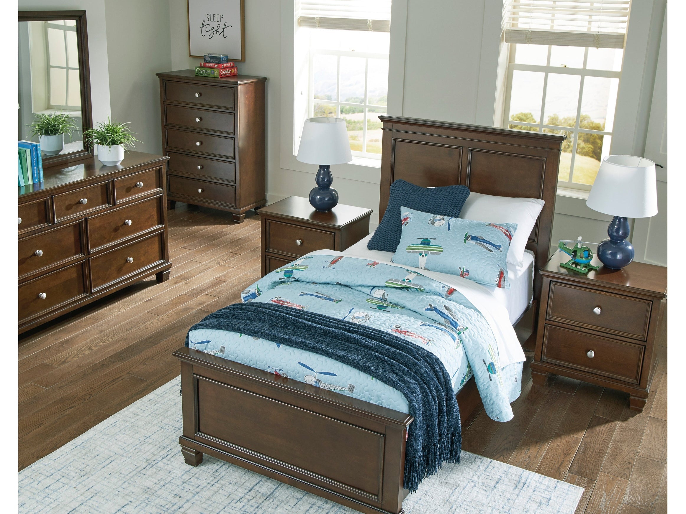 Danabrin Brown Twin Panel 6-Piece Bedroom Set w/ 2 Nightstands