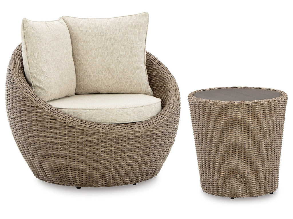 Danson Beige 2 Swivel Lounge Chairs and End Table