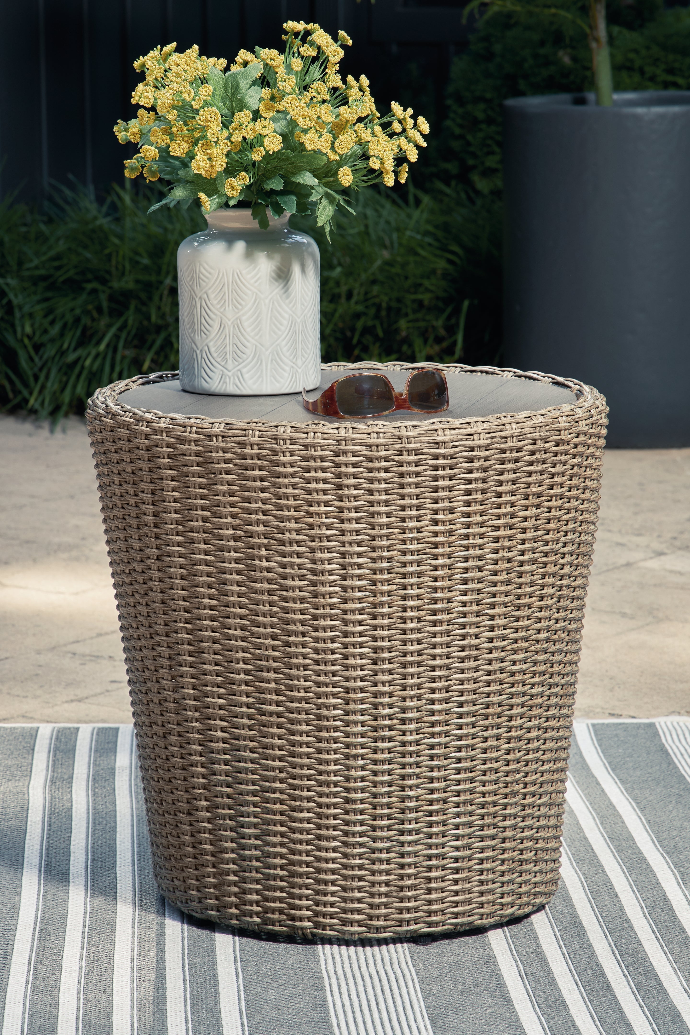Danson Beige 2 Swivel Lounge Chairs and End Table