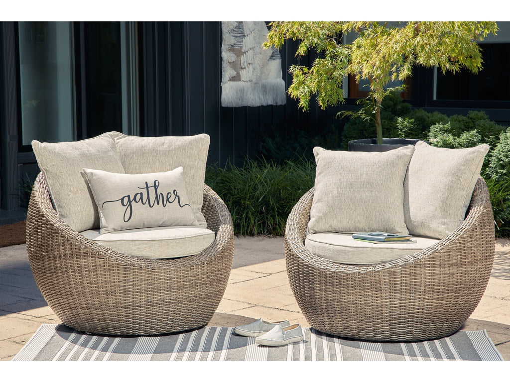 Danson Beige Outdoor Swivel Lounge Chair w/ Cushion (Set of 2)