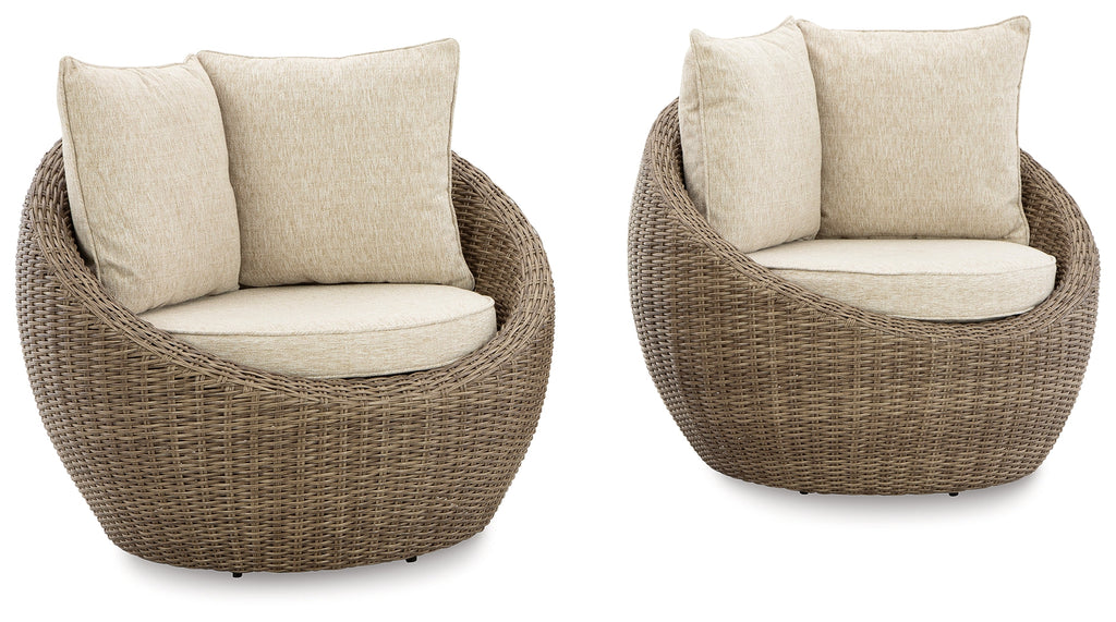 Danson Beige Outdoor Swivel Lounge Chair w/ Cushion (Set of 2)
