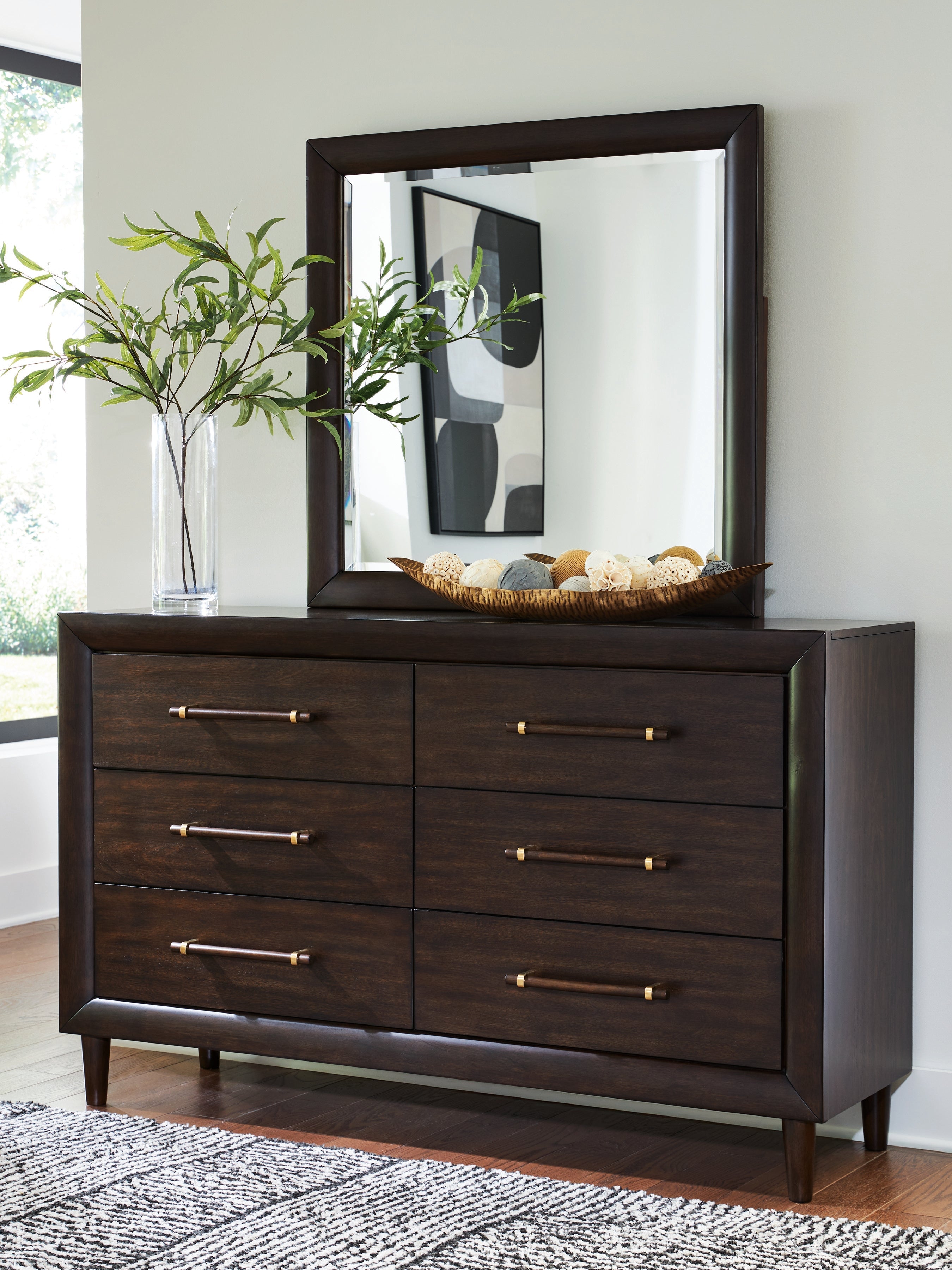 Dantenton Merlot Queen Panel Bed, Dresser and Mirror