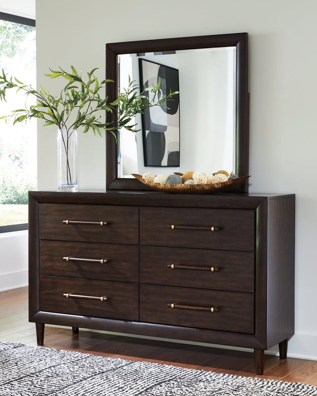 Dantenton Merlot Queen Panel Bed, Dresser and Mirror