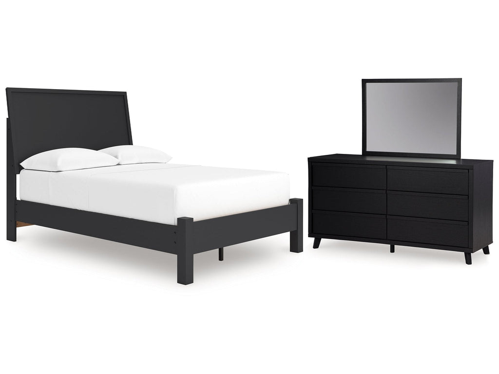Danziar Black Full Panel Bed, Dresser and Mirror