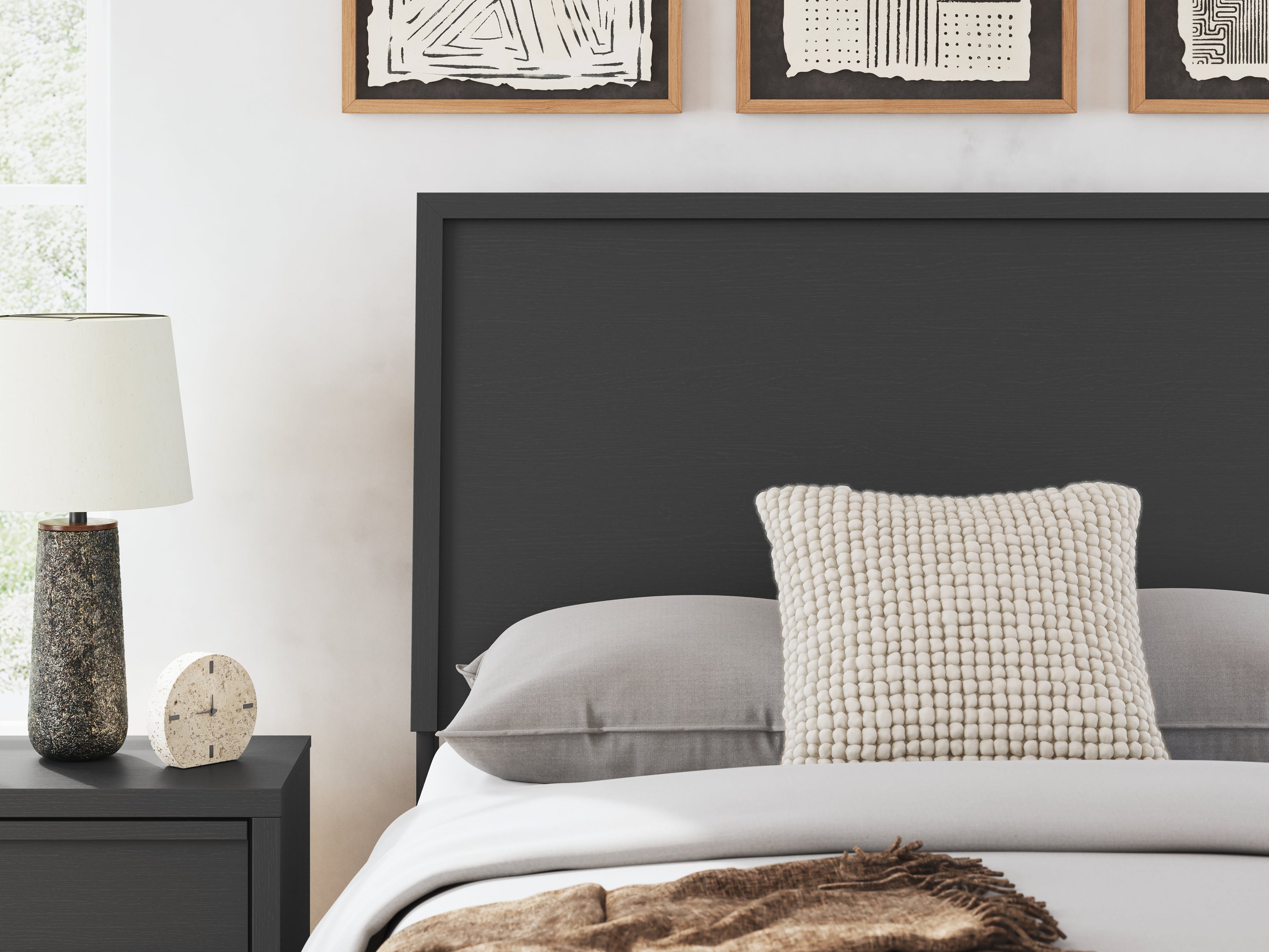 Danziar Black Full Panel Bed, Dresser and Mirror