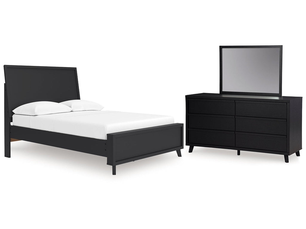 Danziar Black Full Panel Platform Bed, Dresser and Mirror