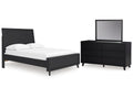 Danziar Black Full Panel Platform Bed, Dresser and Mirror