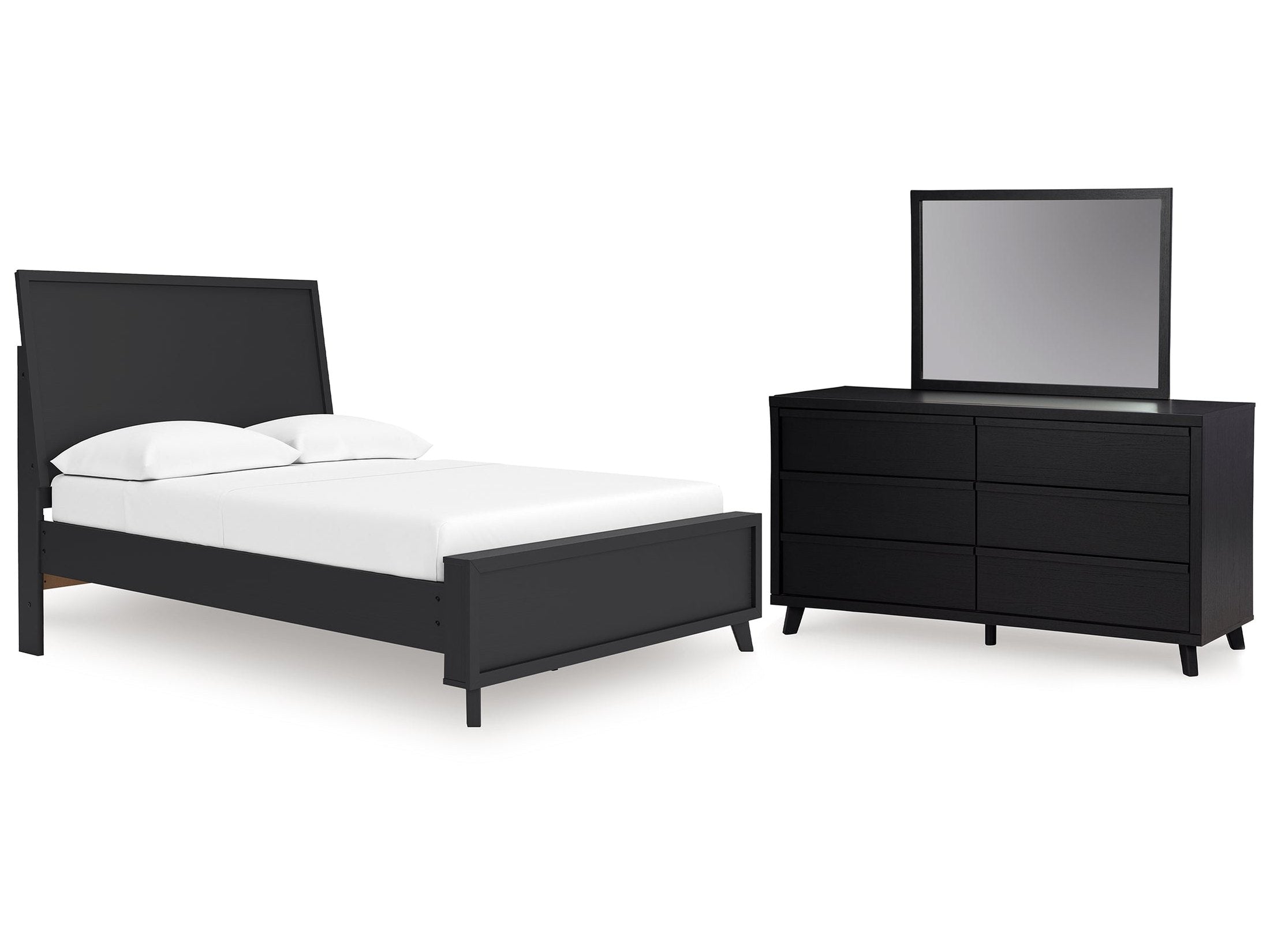 Danziar Black Full Panel Platform Bed, Dresser and Mirror