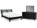 Danziar Black Full Panel Slat Bed, Dresser and Mirror