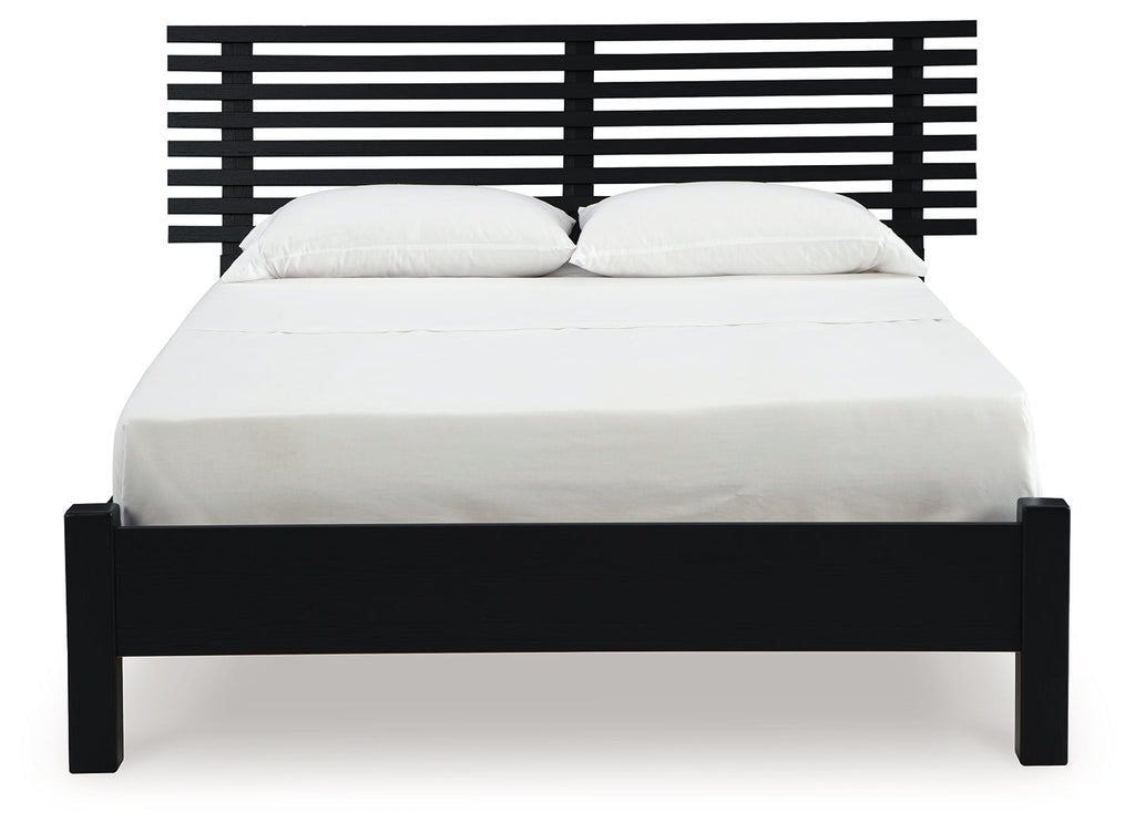Danziar Black Full Panel Slat Bed, Dresser and Mirror