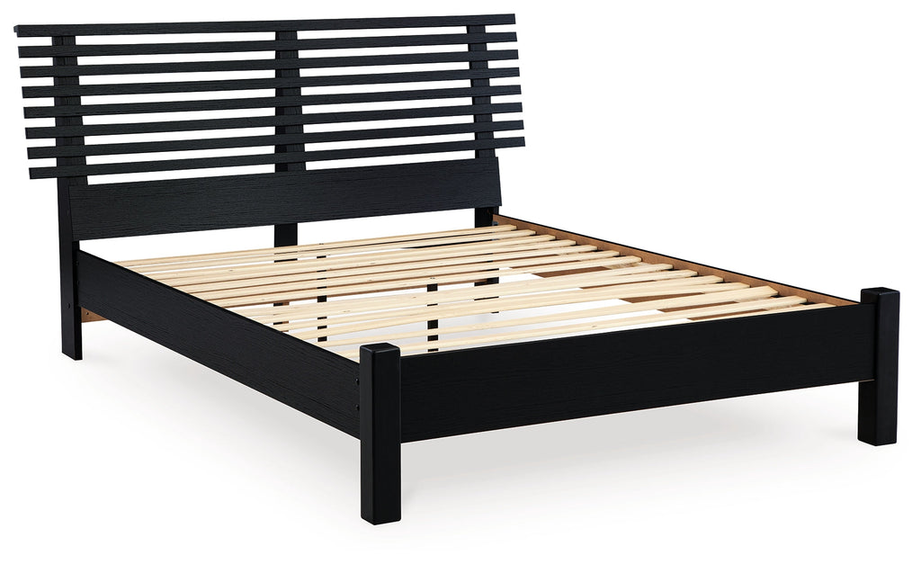 Danziar Black Full Panel Slat Bed, Dresser and Mirror