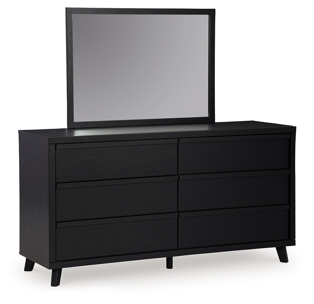 Danziar Black Full Panel Slat Bed, Dresser and Mirror