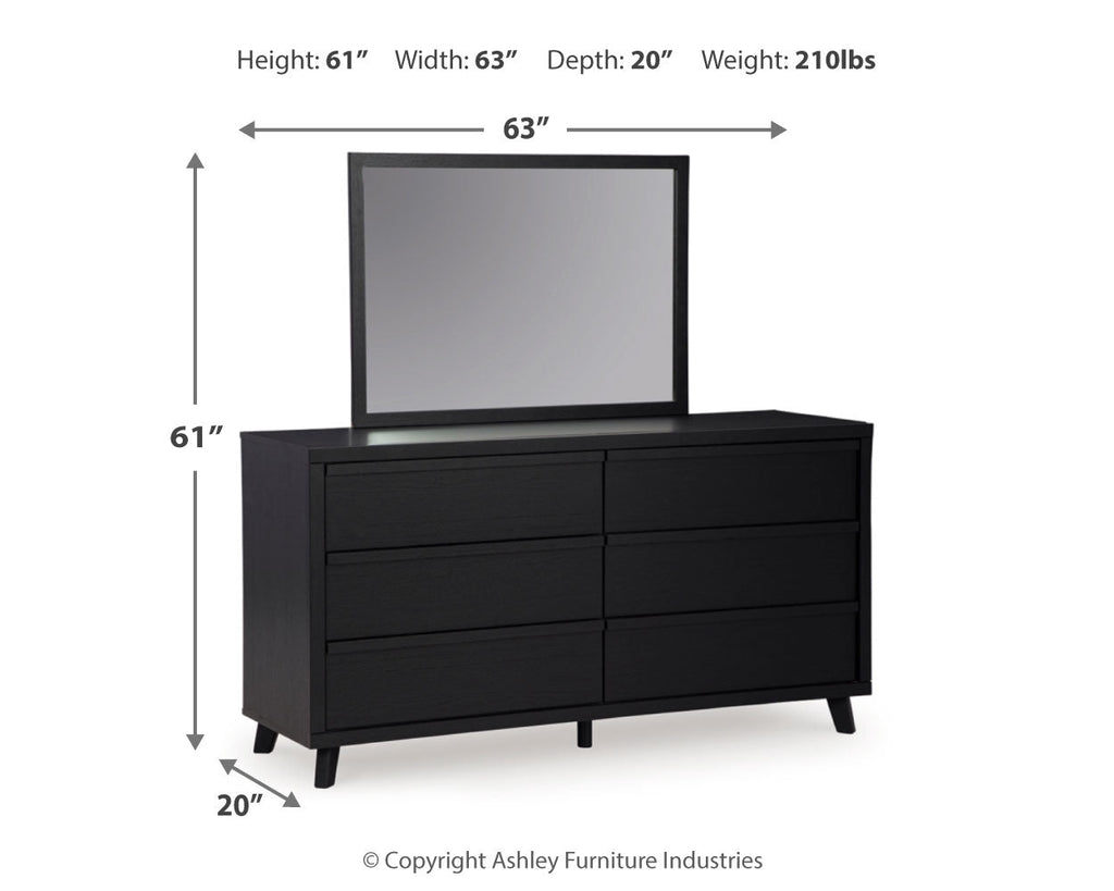 Danziar Black Full Panel Slat Bed, Dresser and Mirror