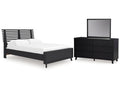 Danziar Black Full Slat Panel Platform Bed, Dresser and Mirror
