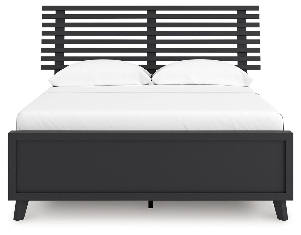 Danziar Black Full Slat Panel Platform Bed, Dresser and Mirror