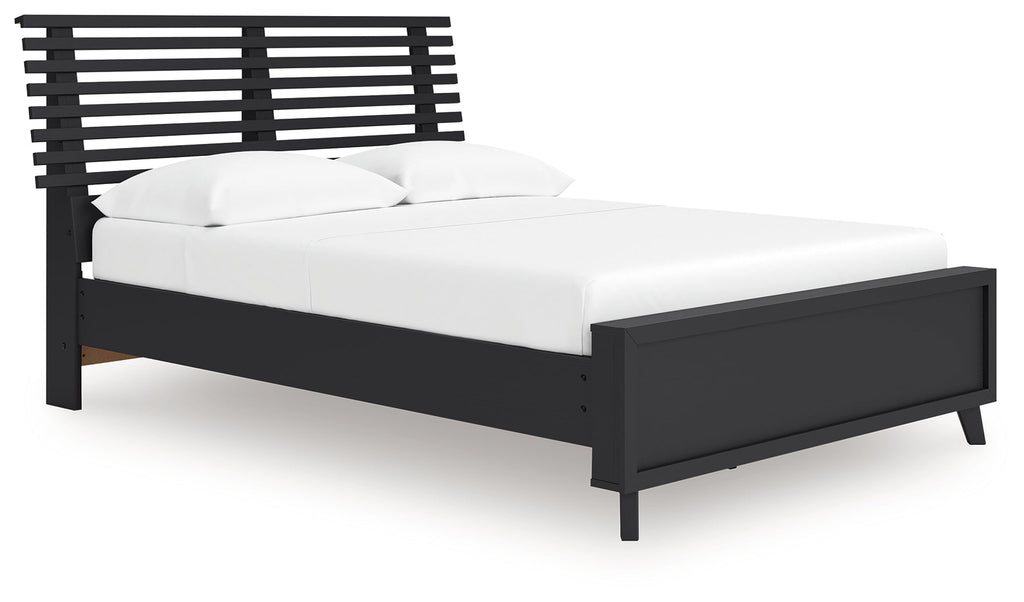 Danziar Black Full Slat Panel Platform Bed, Dresser and Mirror