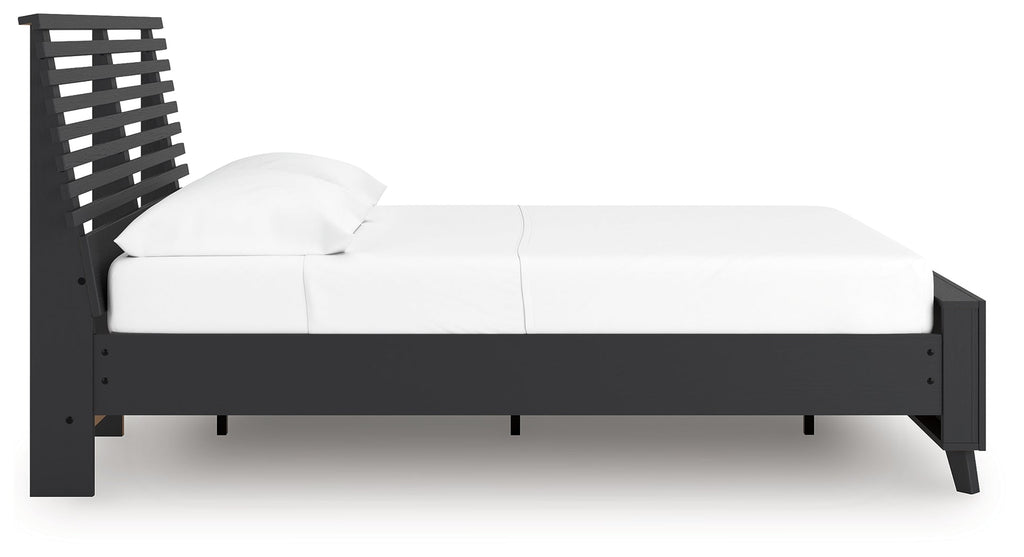Danziar Black Full Slat Panel Platform Bed, Dresser and Mirror