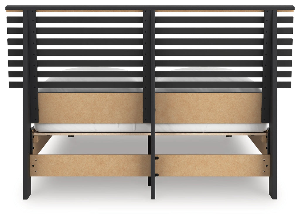 Danziar Black Full Slat Panel Platform Bed, Dresser and Mirror