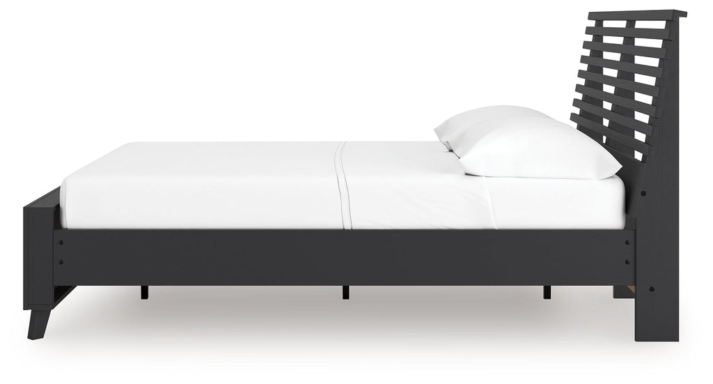 Danziar Black Full Slat Panel Platform Bed, Dresser and Mirror