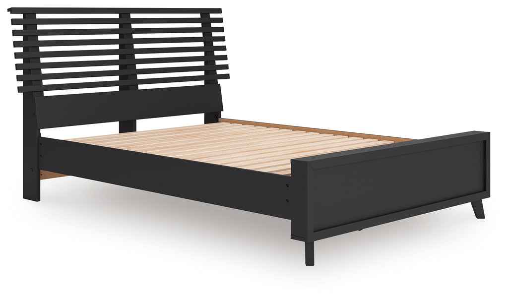 Danziar Black Full Slat Panel Platform Bed, Dresser and Mirror