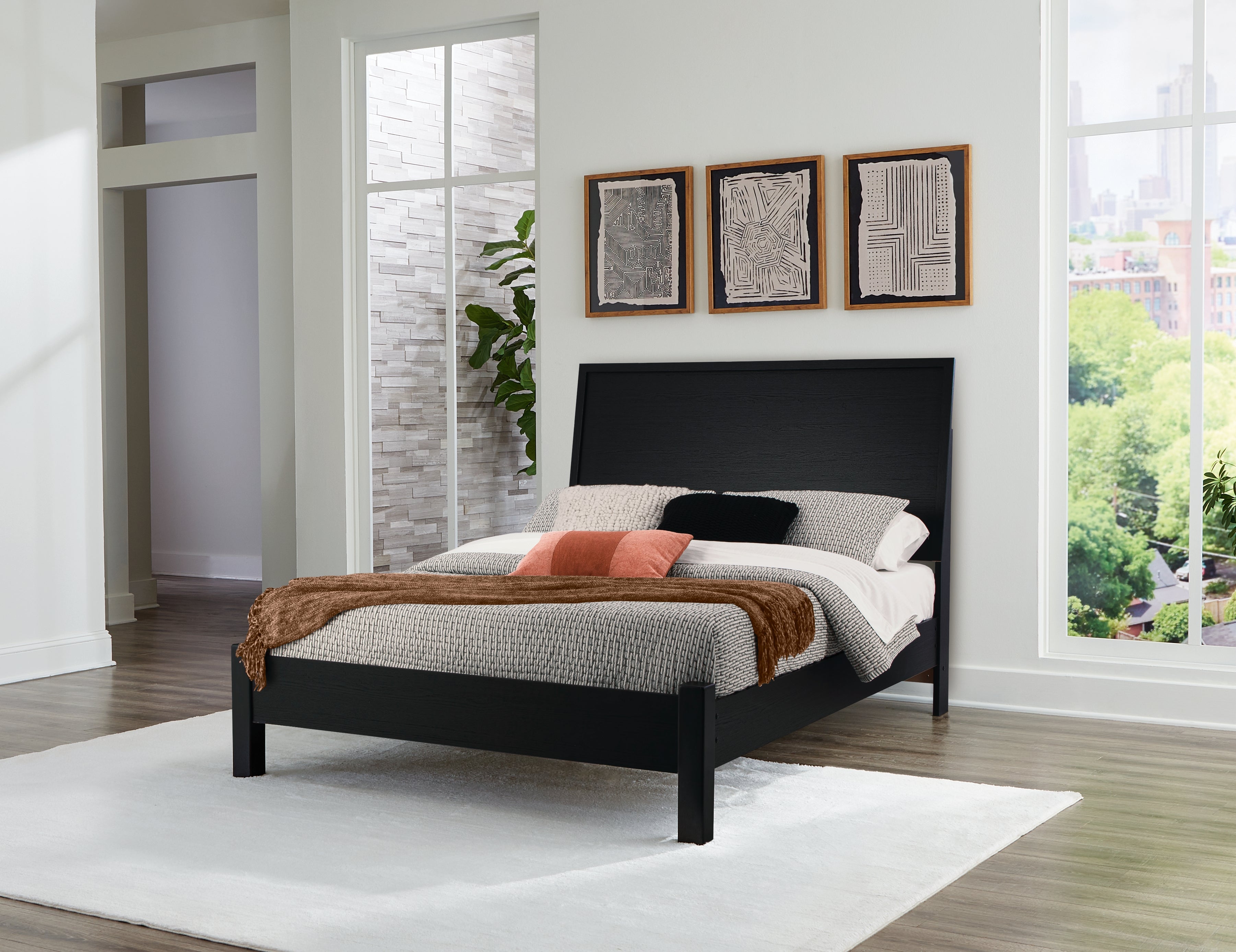 Danziar Black Queen Panel Bed, Dresser and Mirror