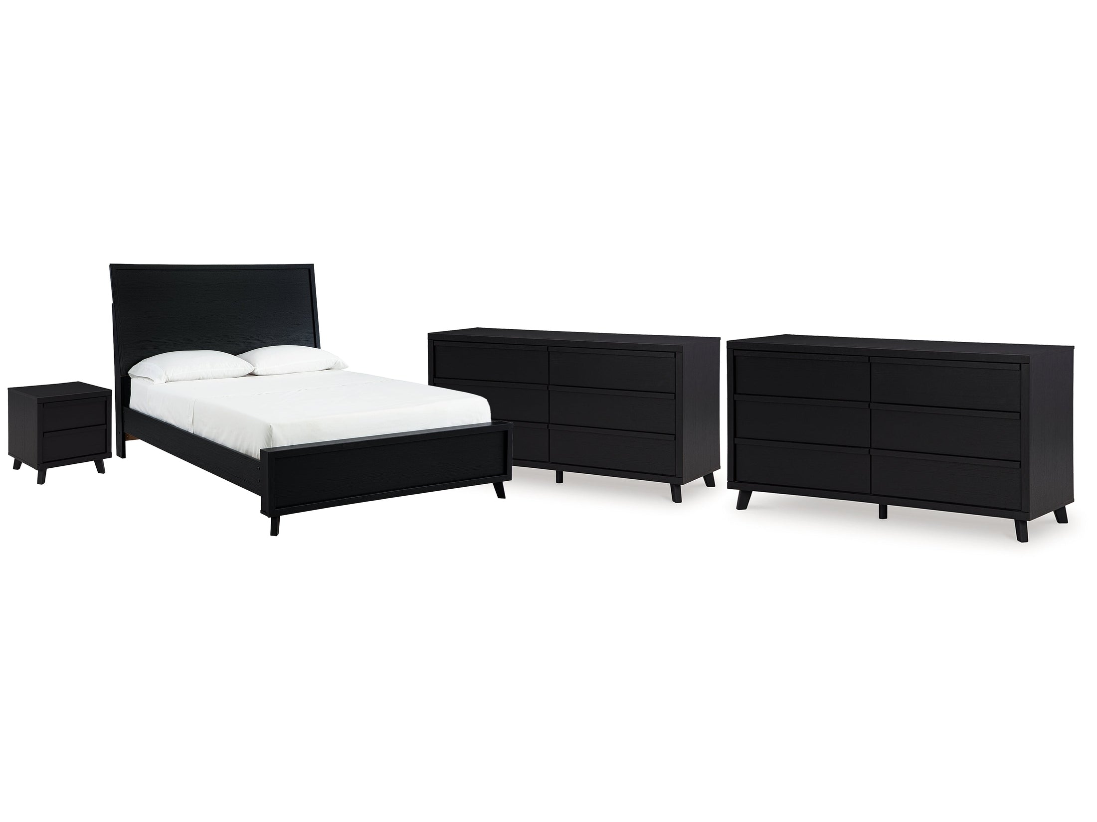 Danziar Black Queen Panel Bedroom Set with 2 Dressers and Nightstand