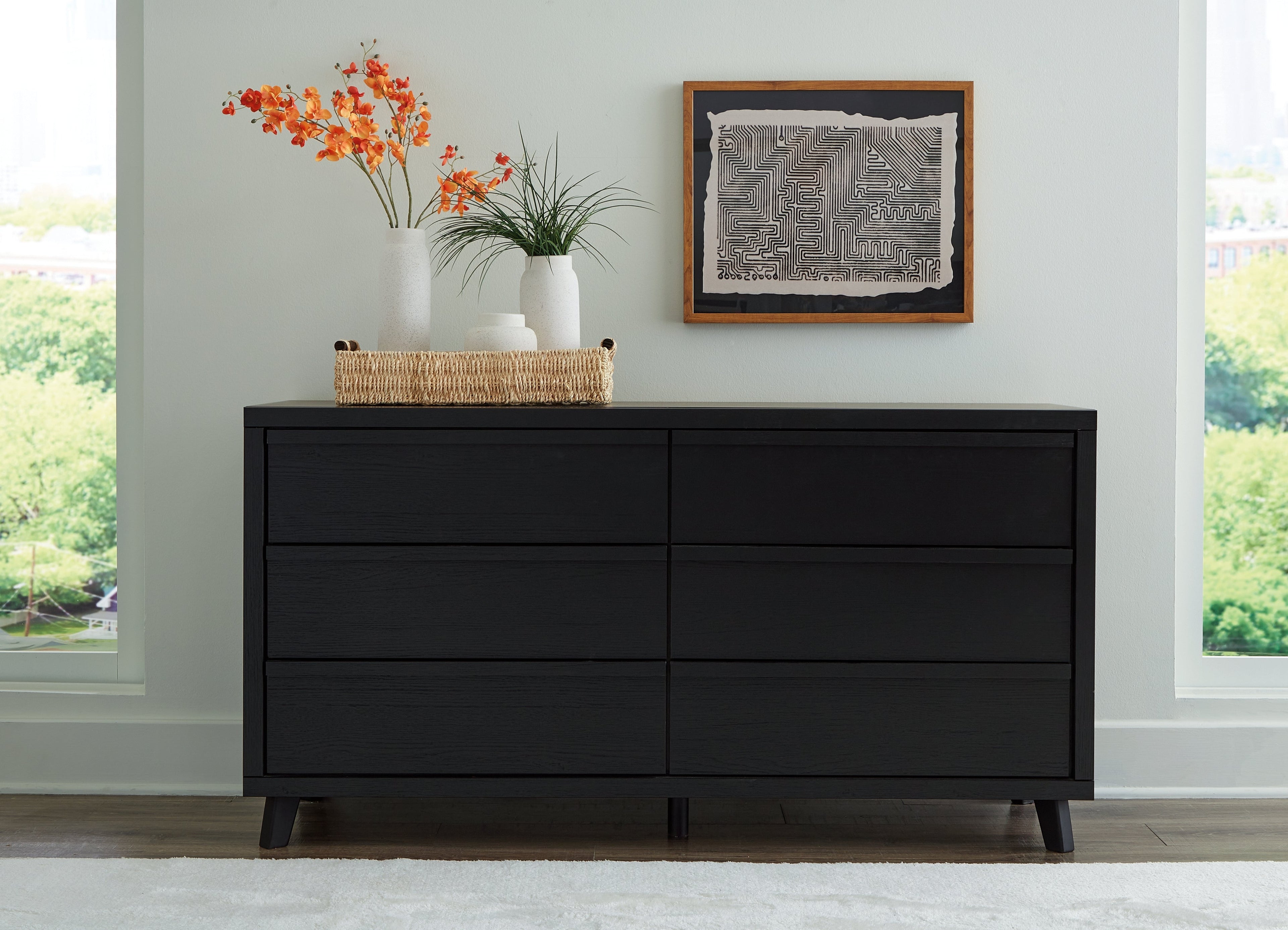 Danziar Black Queen Panel Bedroom Set with 2 Dressers and Nightstand
