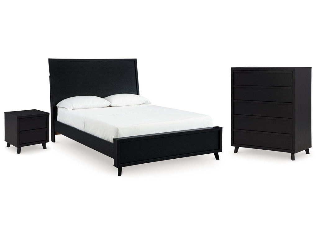 Danziar Black Queen Panel Bedroom Set with Chest and Nightstand