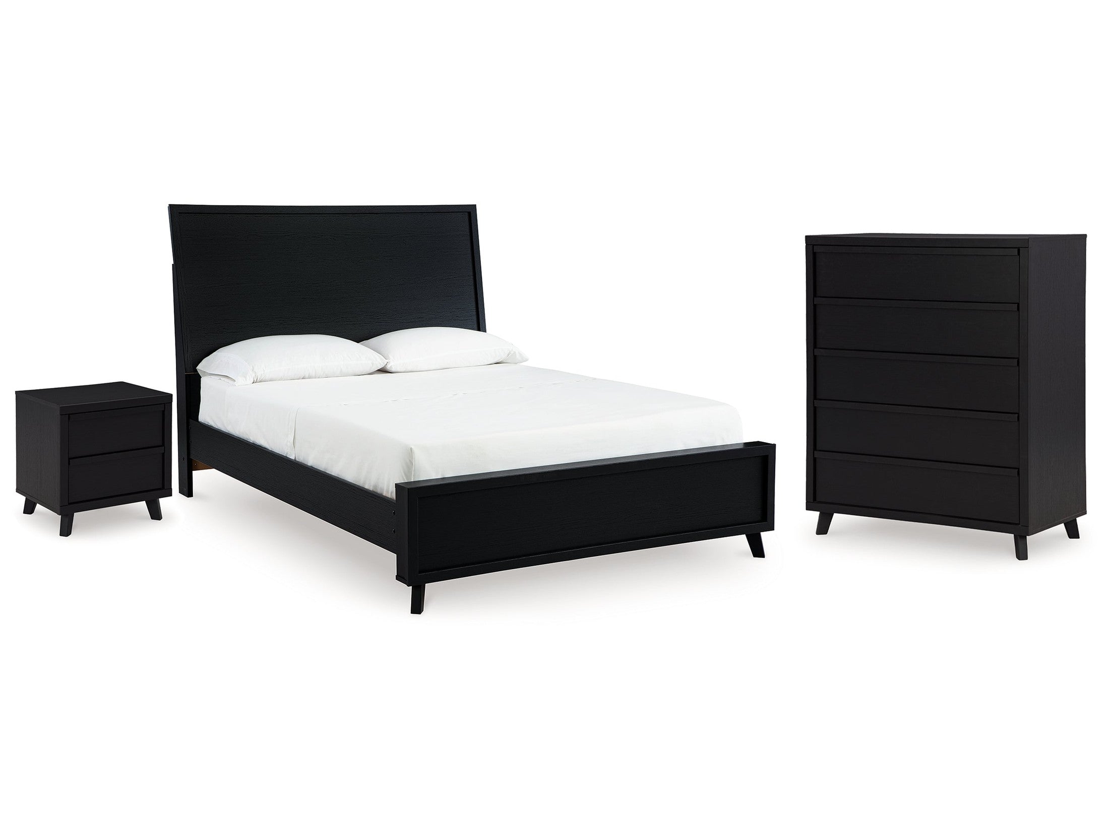 Danziar Black Queen Panel Bedroom Set with Chest and Nightstand