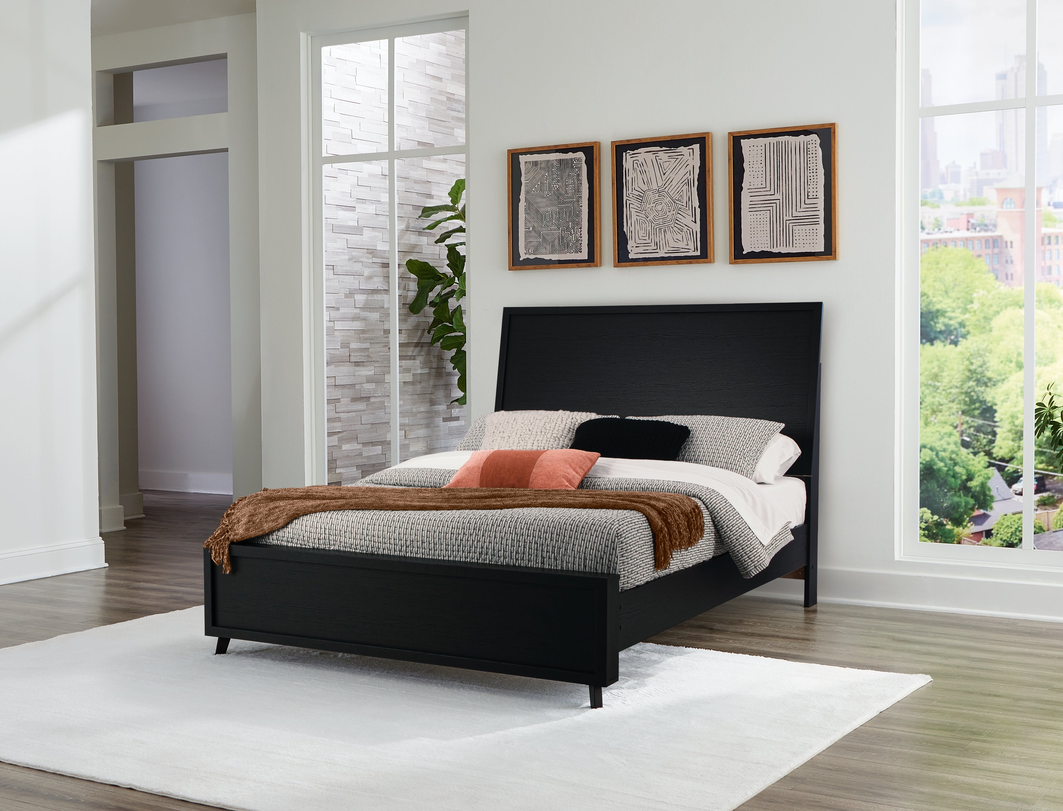Danziar Black Queen Panel Bedroom Set with Chest and Nightstand
