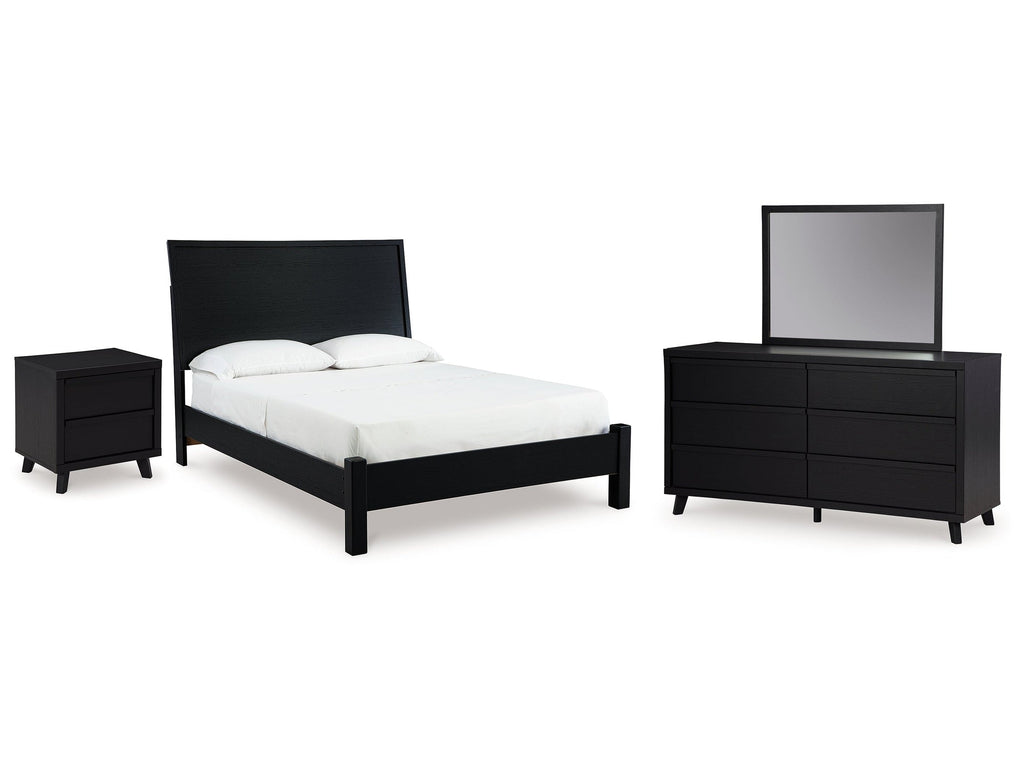 Danziar Black Queen Panel Bedroom Set with Dresser and Mirror