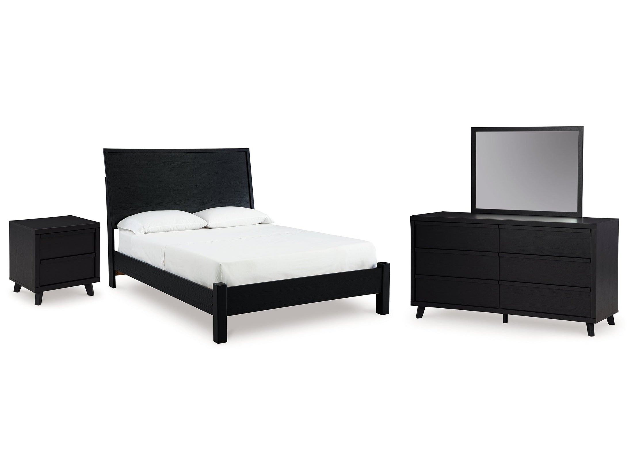 Danziar Black Queen Panel Bedroom Set with Dresser and Mirror