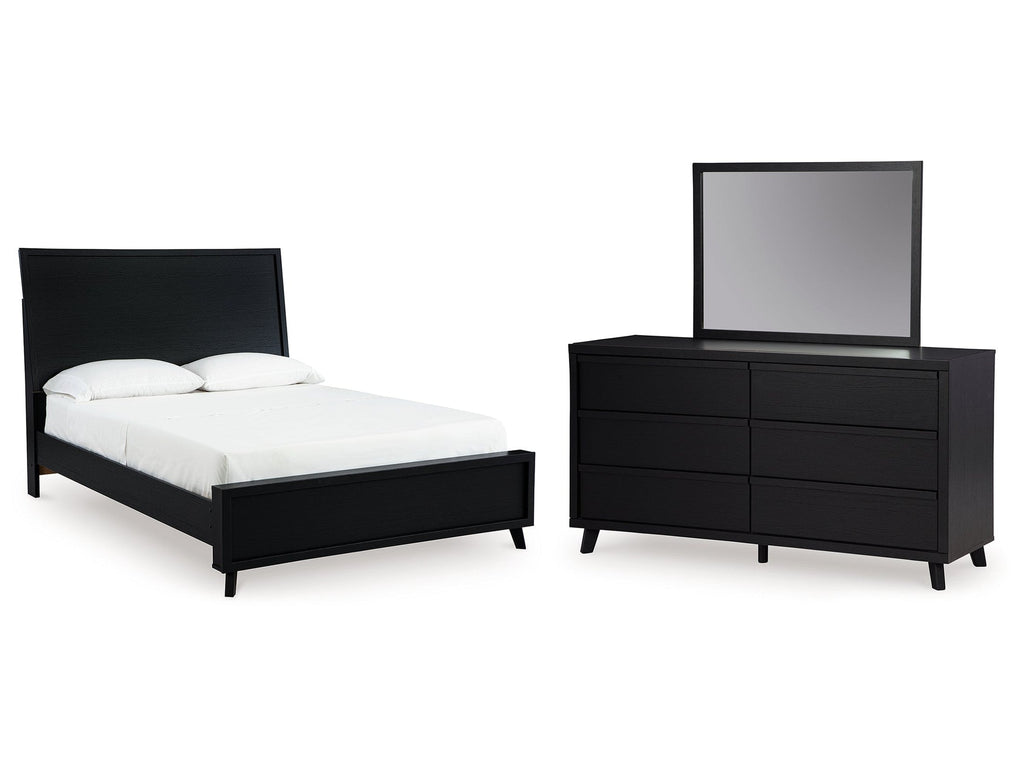 Danziar Black Queen Panel Platform Bed, Dresser and Mirror