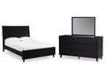 Danziar Black Queen Panel Platform Bed, Dresser and Mirror
