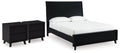 Danziar Black Queen Panel Platform Bed and 2 Nightstands