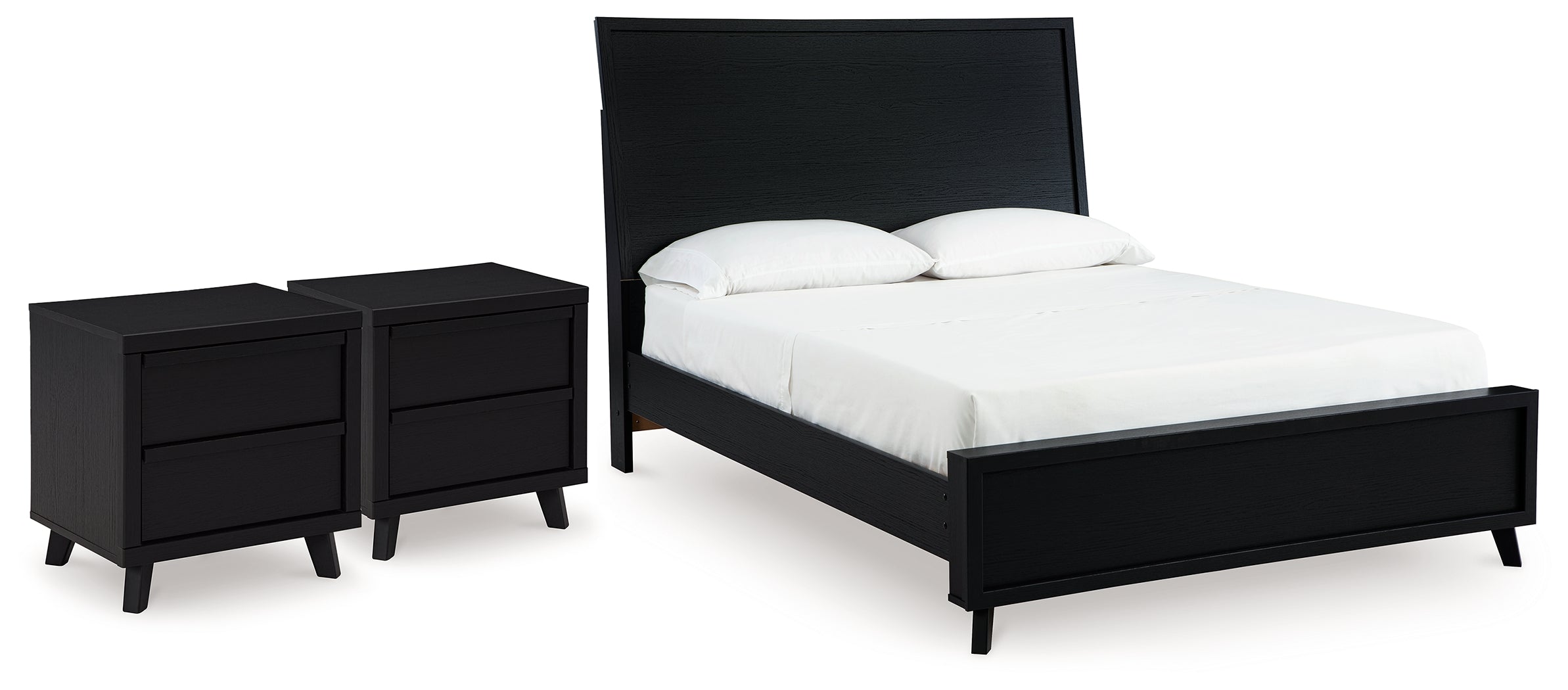Danziar Black Queen Panel Platform Bed and 2 Nightstands