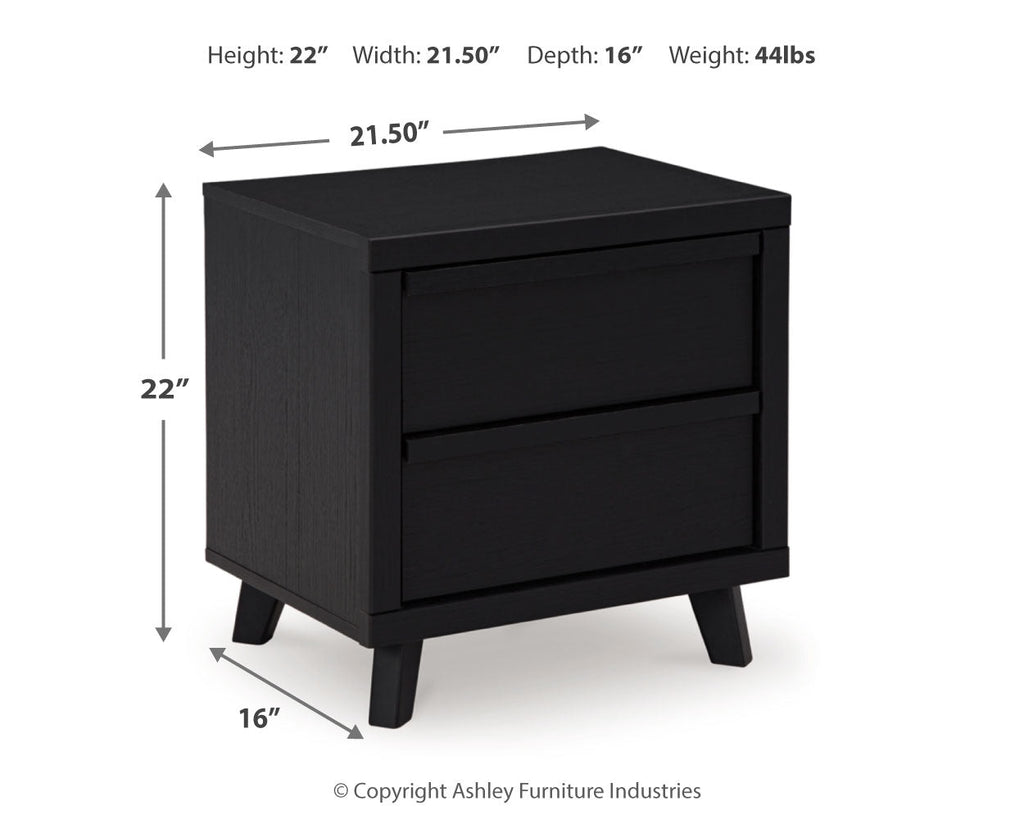 Danziar Black Queen Panel Platform Bed and 2 Nightstands