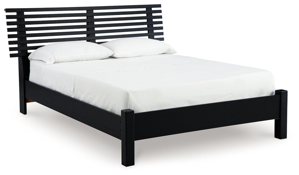Danziar Black Queen Slat Panel Bed, Dresser and Mirror