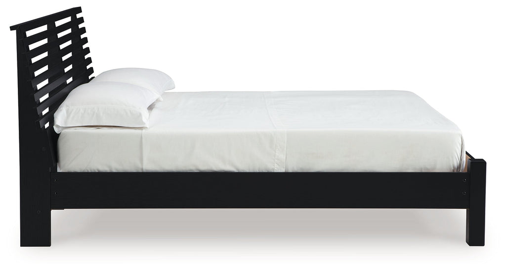 Danziar Black Queen Slat Panel Bed, Dresser and Mirror