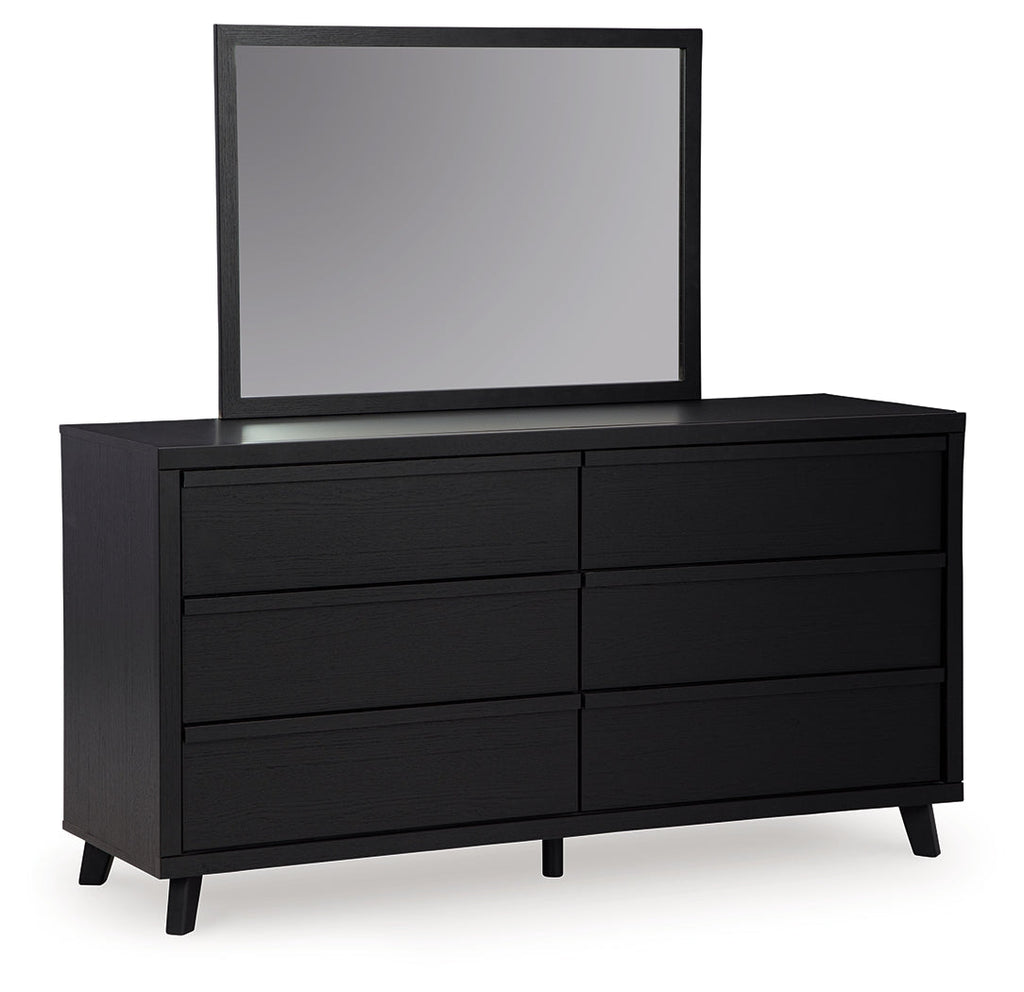 Danziar Black Queen Slat Panel Bed, Dresser and Mirror