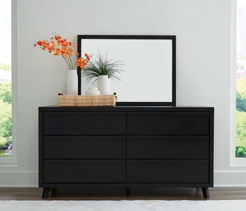Danziar Black Queen Slat Panel Bed, Dresser and Mirror