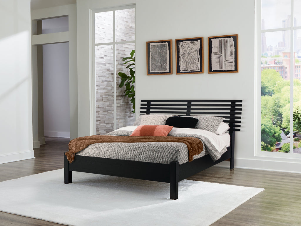 Danziar Black Queen Slat Panel Bed, Dresser and Mirror