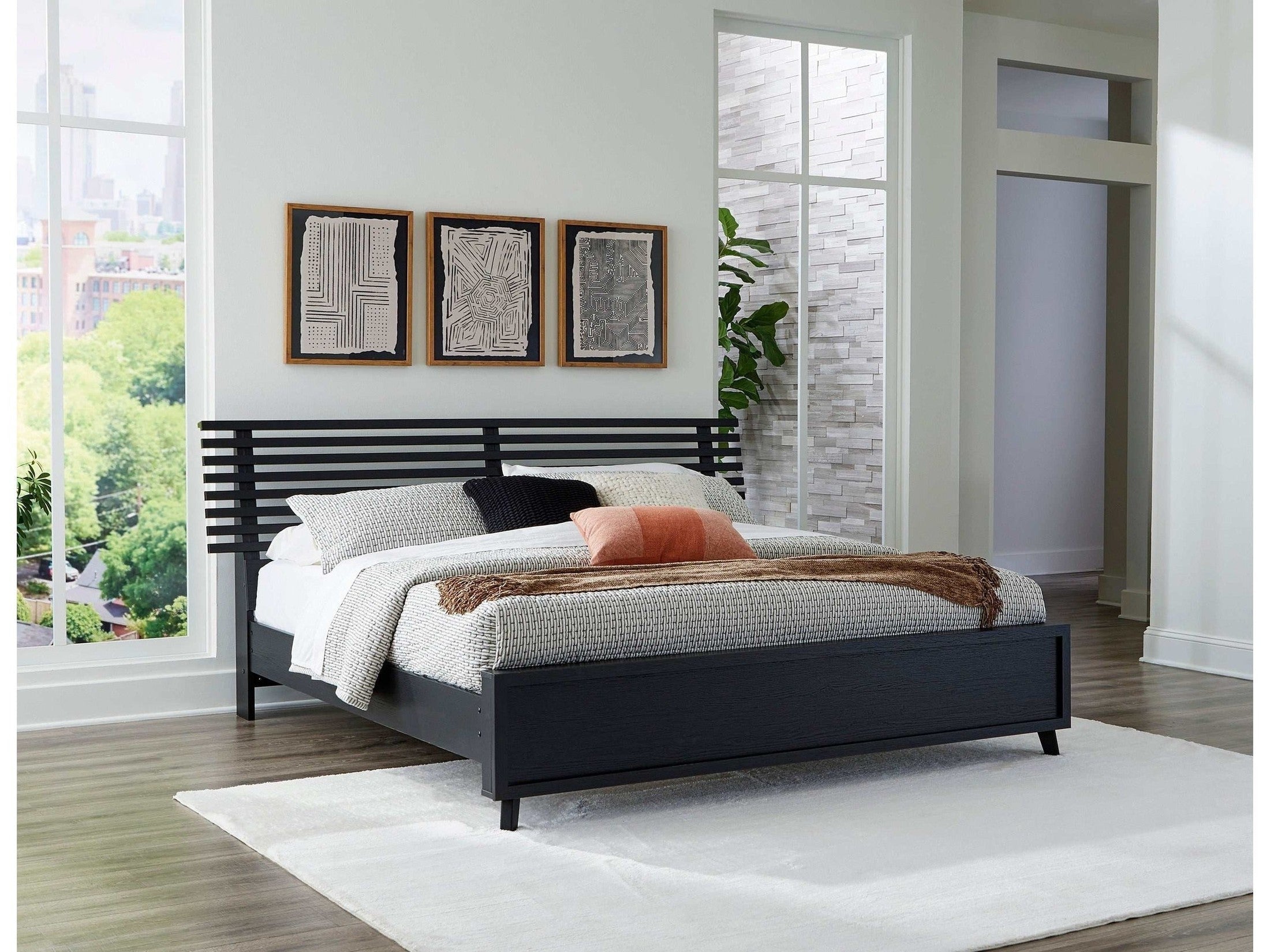 Danziar Black Queen Slat Panel Bed