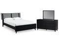Danziar Black Queen Slat Panel Platform Bed, Dresser and Mirror