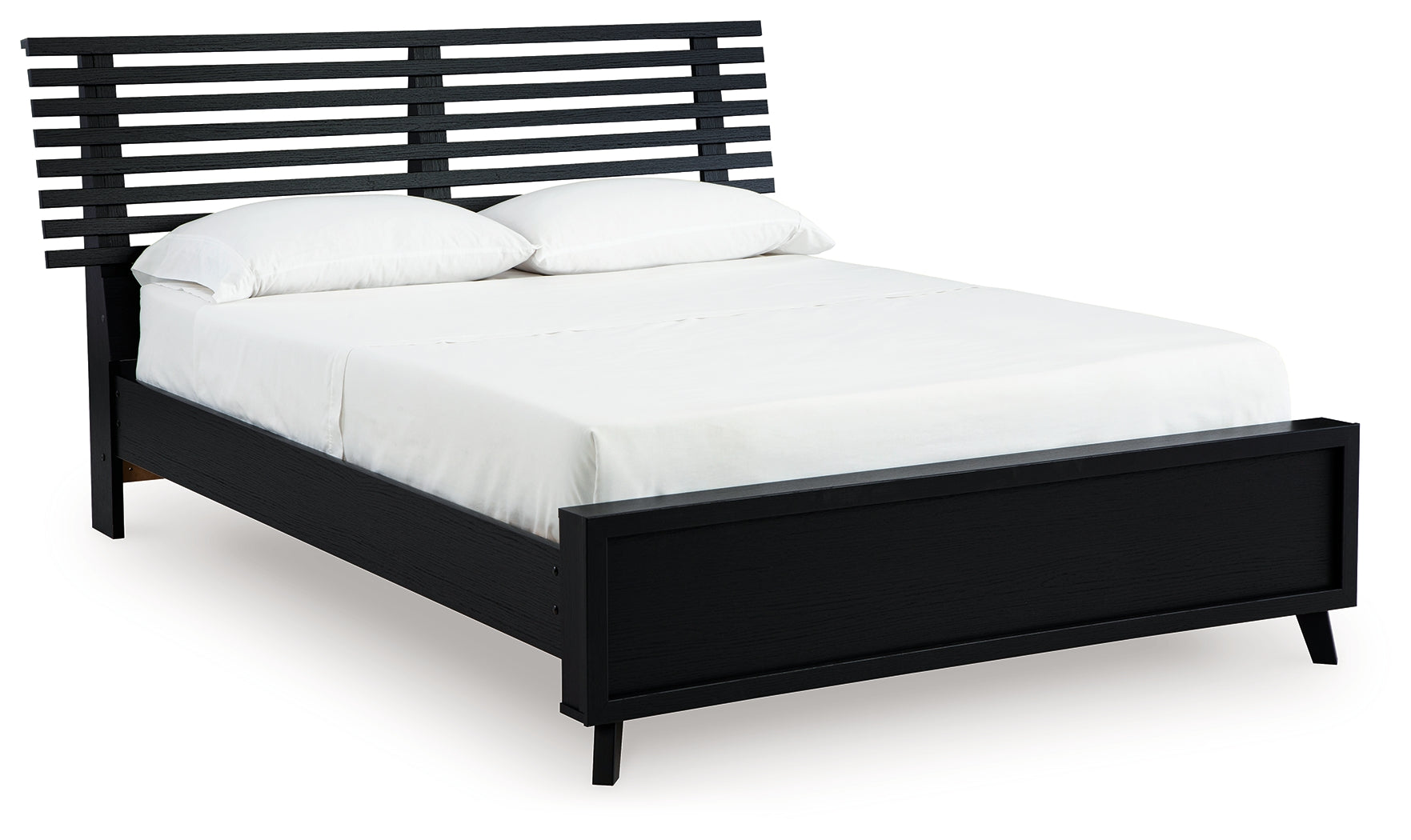 Danziar Black Queen Slat Panel Platform Bed, Dresser and Mirror