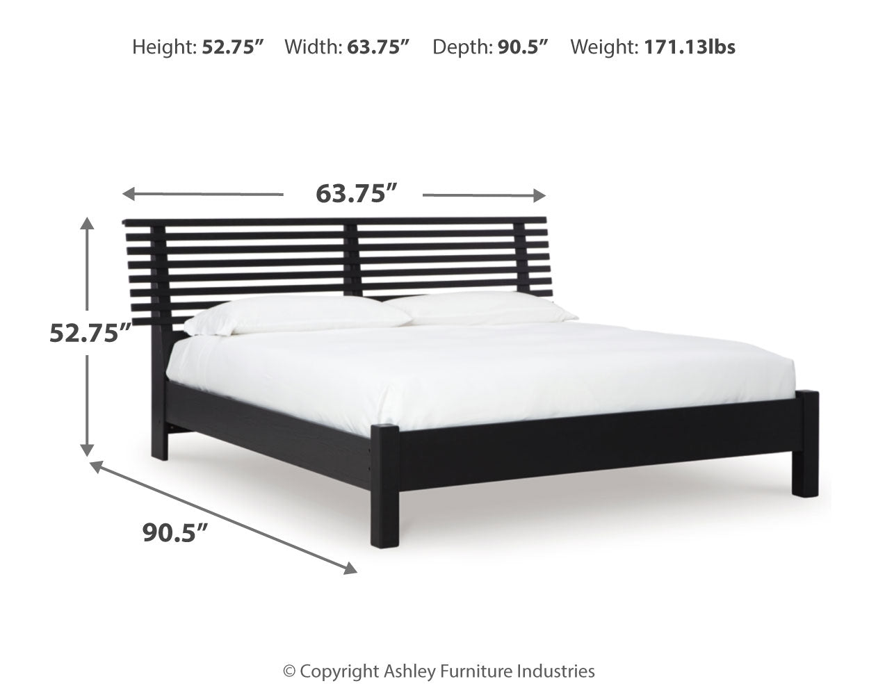 Danziar Black Queen Slat Panel Platform Bed, Dresser and Mirror