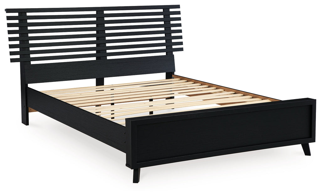 Danziar Black Queen Slat Panel Platform Bed, Dresser and Mirror