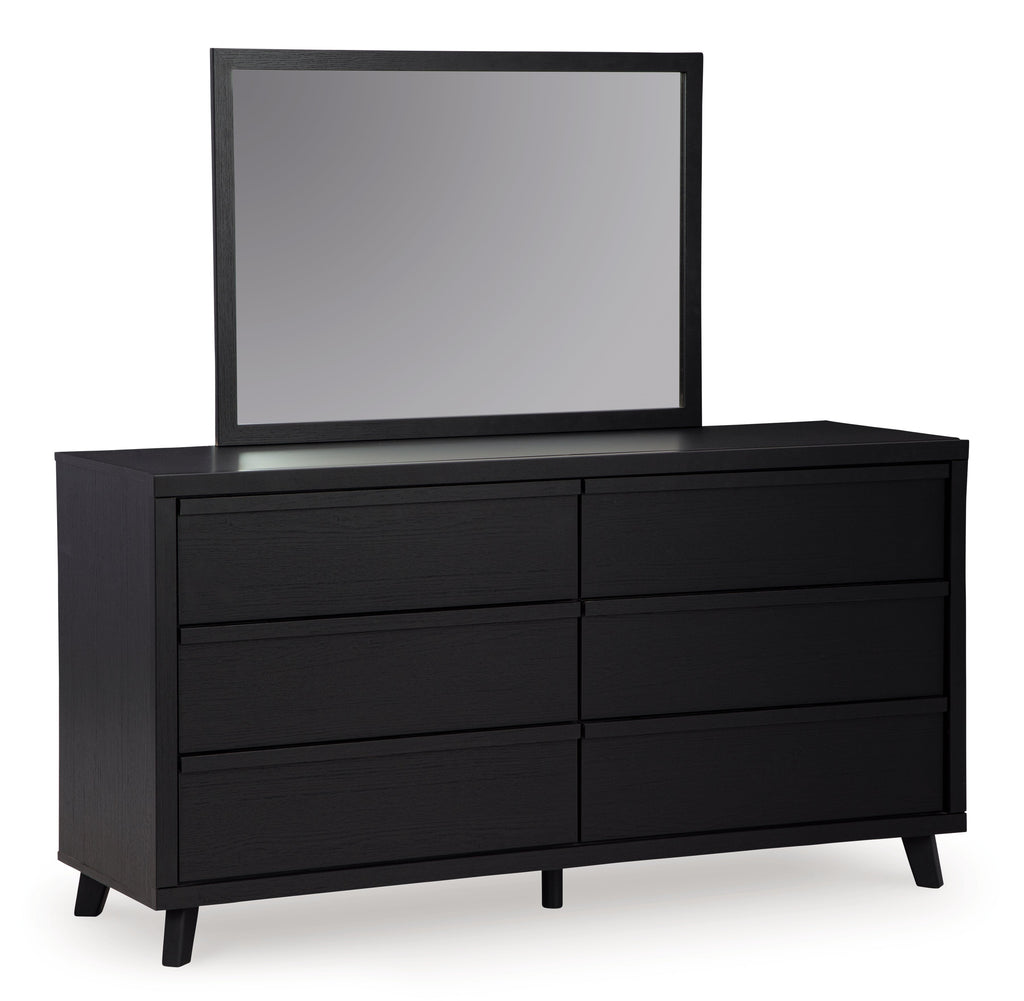 Danziar Black Queen Slat Panel Platform Bed, Dresser and Mirror