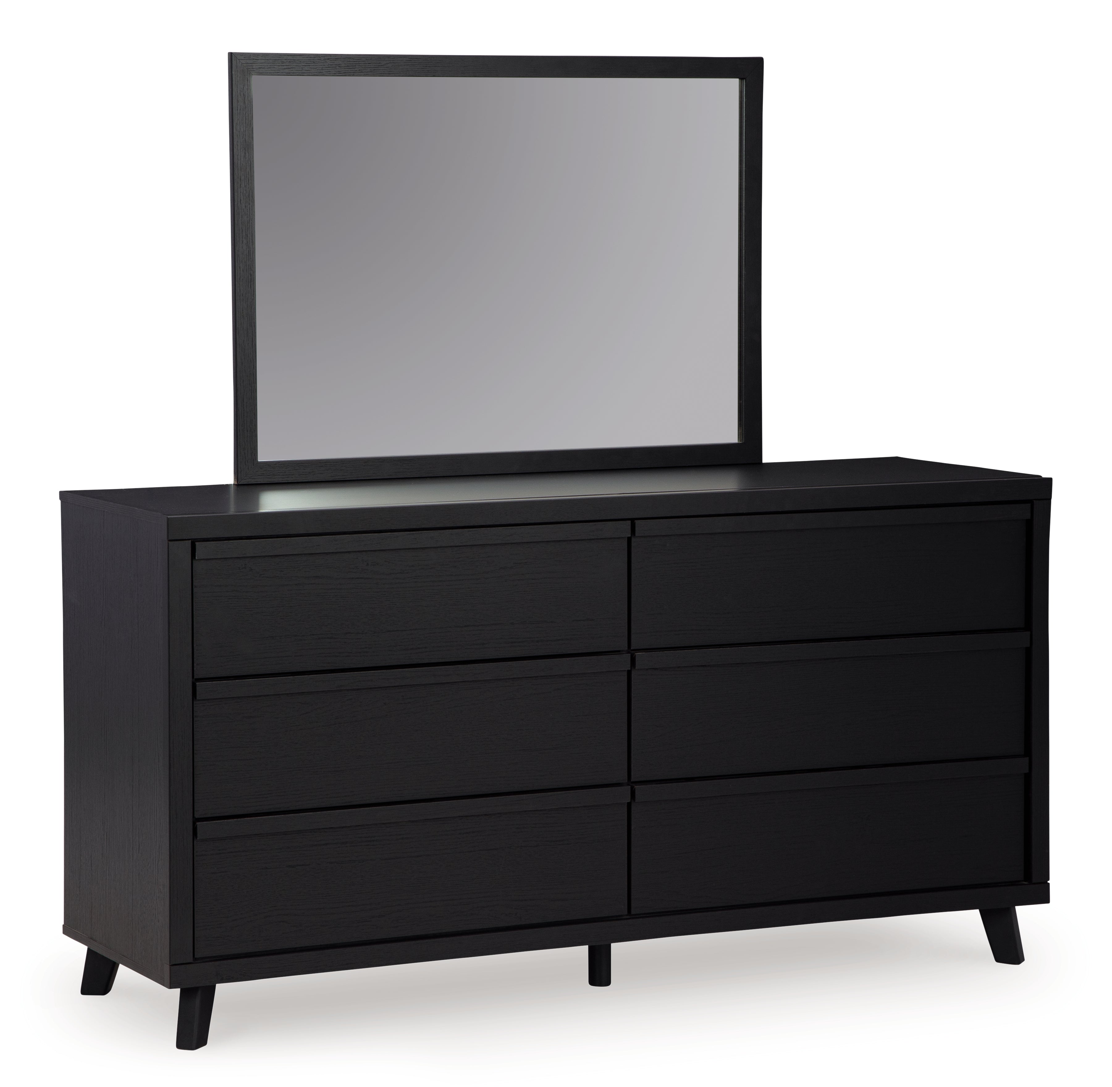 Danziar Black Queen Slat Panel Platform Bed, Dresser and Mirror