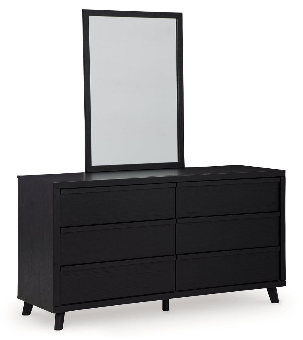 Danziar Black Queen Slat Panel Platform Bed, Dresser and Mirror